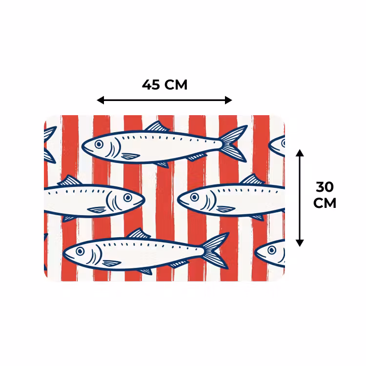 Placemat - 6 stuks - Vis - Patroon - Strepen - Illustratie - Rood — 3