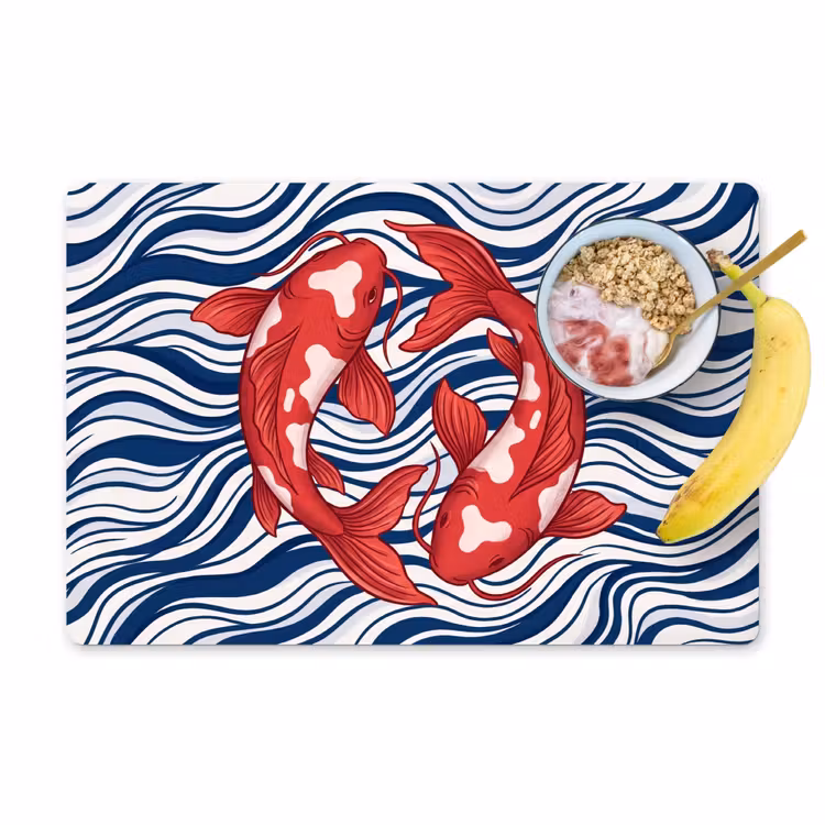 Placemat - 6 stuks - Vis - Water - Natuur - Illustratie - Rood — 1