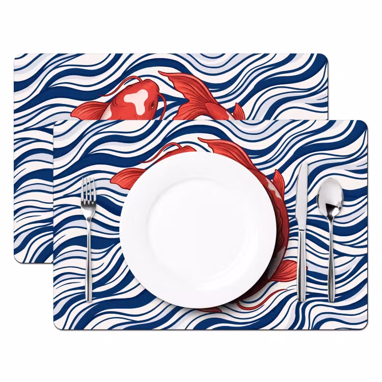 Placemat - 6 stuks - Vis - Water - Natuur - Illustratie - Rood — 2