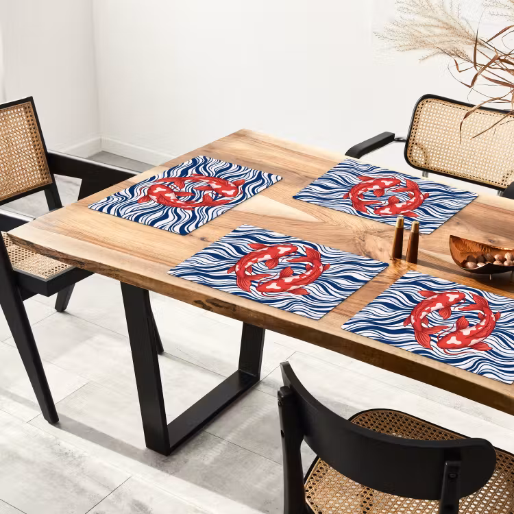 Placemat - 6 stuks - Vis - Water - Natuur - Illustratie - Rood — 5