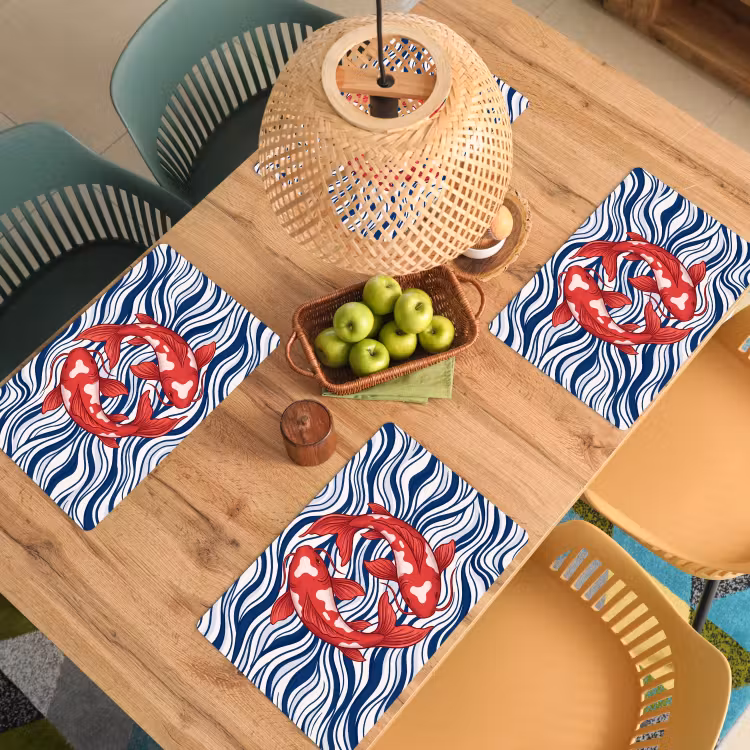 Placemat - 6 stuks - Vis - Water - Natuur - Illustratie - Rood — 6