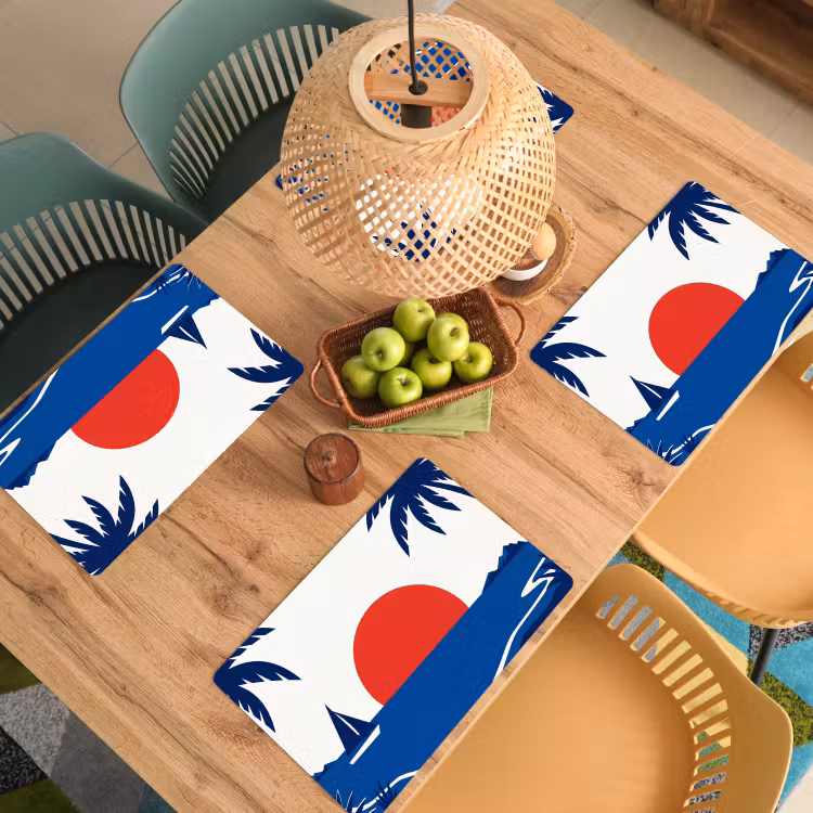 Placemat - 6 stuks - Zonsondergang - Zee - Palmboom - Tropisch - Modern — 6
