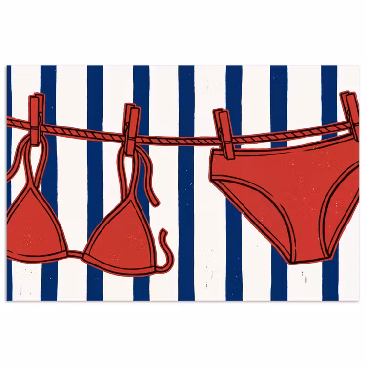 Poster - Badkleding - Waslijn - Zomer - Illustratie - Rood — 1