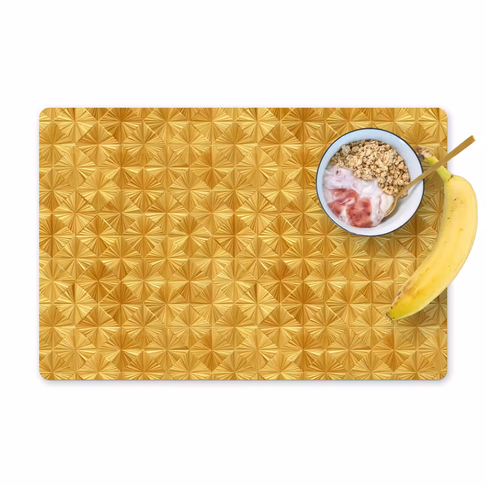 Placemat - 6 stuks - Tegels - Geometrisch - Reliëf - Goud — 1