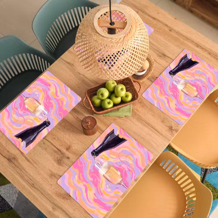 Placemat - 6 stuks - Drank - Inschenken - Feest - Abstract - Roze — 6