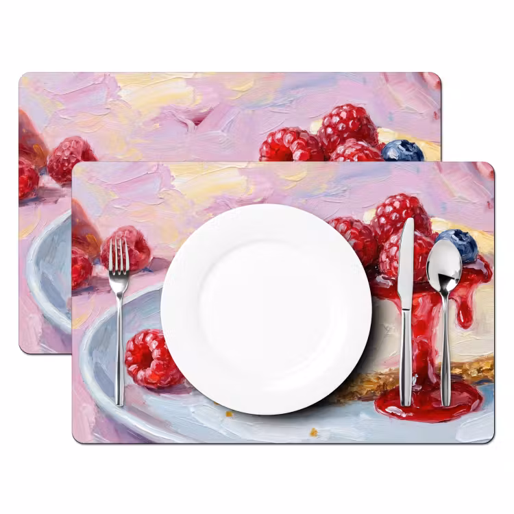 Placemat - 6 stuks - Eten - Cheesecake - Bessen - Abstract - Roze — 2