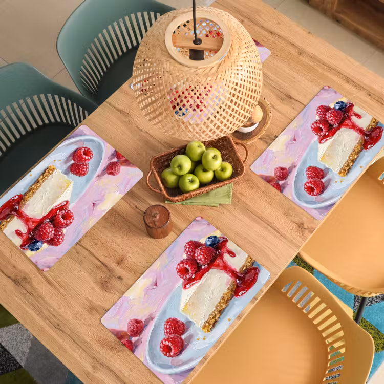 Placemat - 6 stuks - Eten - Cheesecake - Bessen - Abstract - Roze — 6
