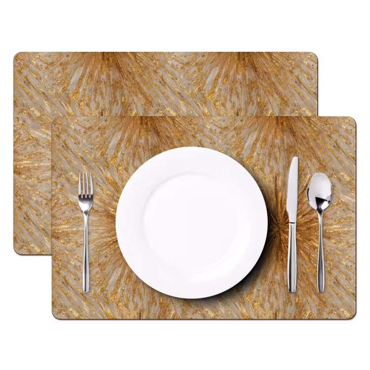 Placemat - 6 stuks - Explosie - Abstract - Goud - Wit — 2