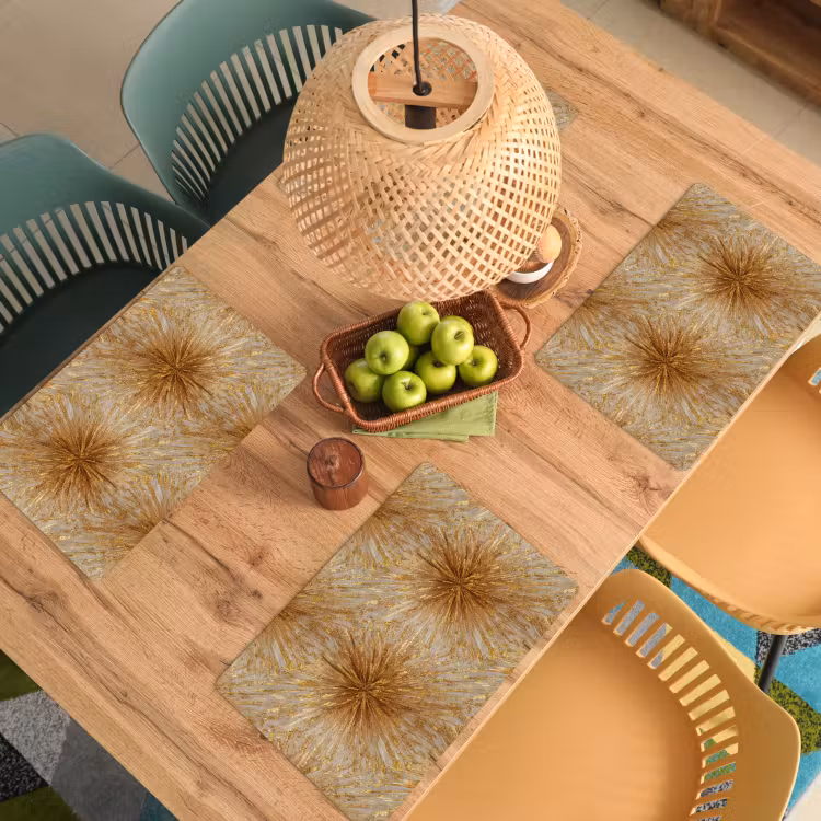 Placemat - 6 stuks - Explosie - Abstract - Goud - Wit — 6