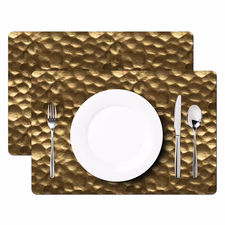 Placemat - 6 stuks - Gehamerd - Reliëf - Textuur - Bronsgoud — 2