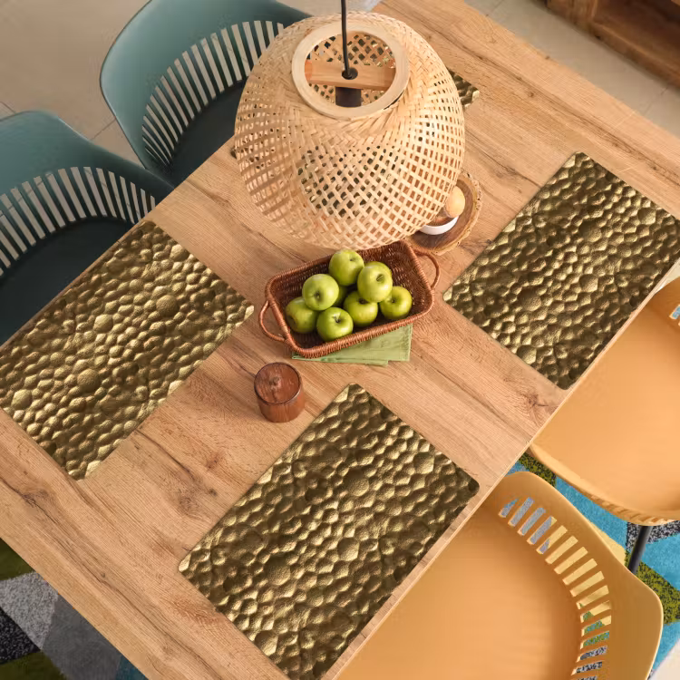 Placemat - 6 stuks - Gehamerd - Reliëf - Textuur - Bronsgoud — 6