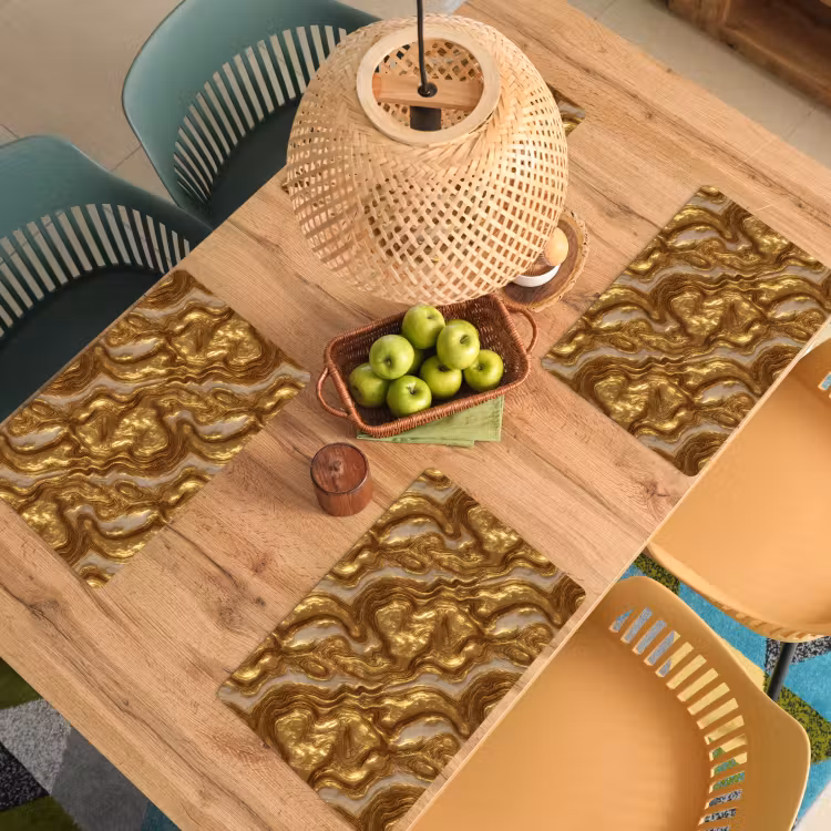 Placemat - 6 stuks - Golven - Organisch - Goud - Crème — 6