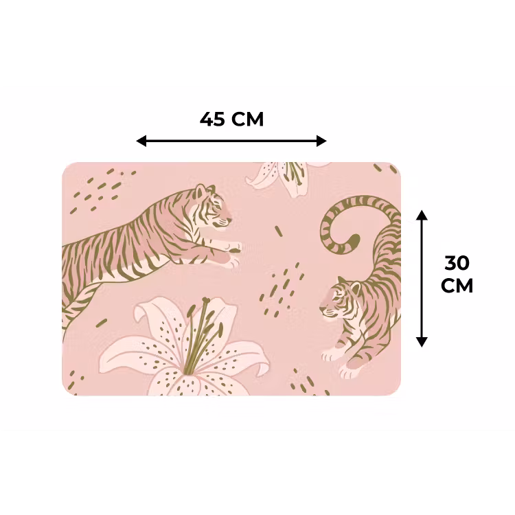 Placemat - 6 stuks - Kat - Springend - Bloemen - Abstract - Roze — 3
