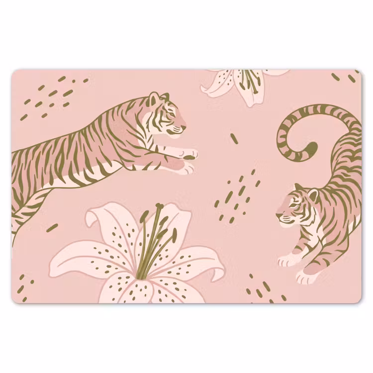 Placemat - 6 stuks - Kat - Springend - Bloemen - Abstract - Roze — 7