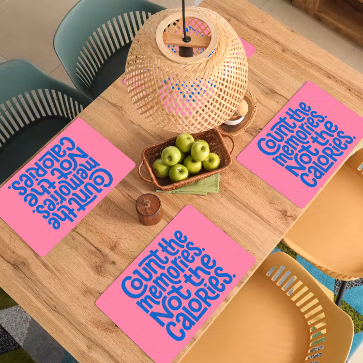 Placemat - 6 stuks - Memories - Roze - Blauw - Quote — 6