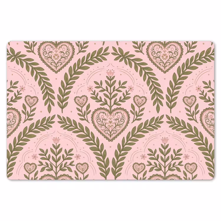 Placemat - 6 stuks - Patroon - Hart - Bloemen - Folkloristisch - Roze — 7