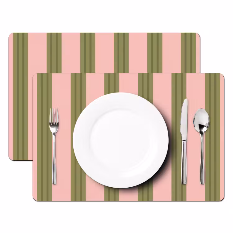 Placemat - 6 stuks - Patroon - Strepen - Abstract - Roze - Groen — 2