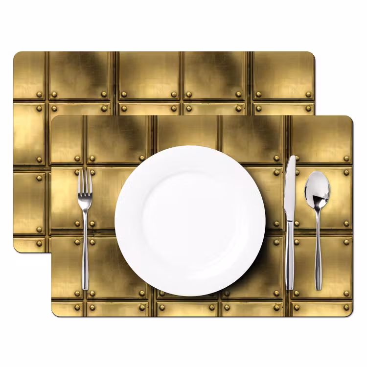 Placemat - 6 stuks - Platen - Industrieel - Stoer - Goud — 2