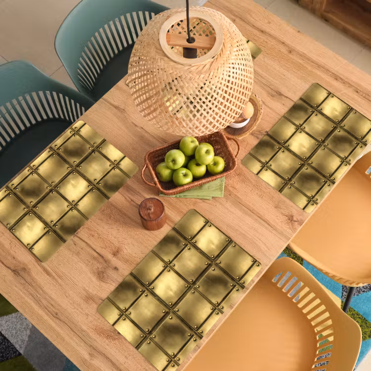 Placemat - 6 stuks - Platen - Industrieel - Stoer - Goud — 6