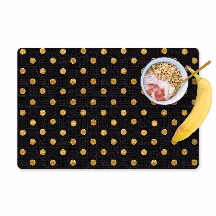 Placemat - 6 stuks - Polka Dot - Stippen - Goud - Zwart — 1