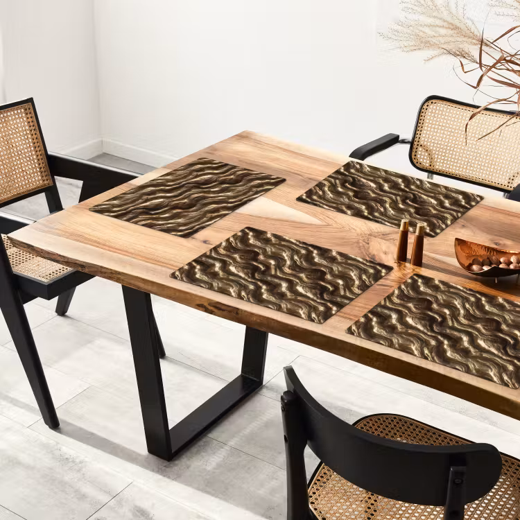 Placemat - 6 stuks - Reliëf - Golven - Abstract - Bronsgoud — 5