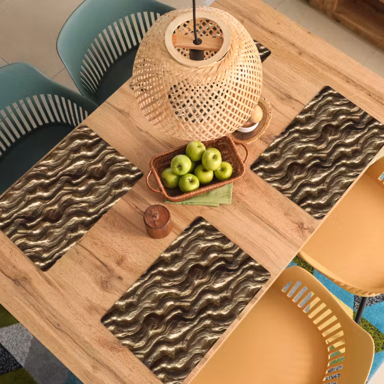 Placemat - 6 stuks - Reliëf - Golven - Abstract - Bronsgoud — 6