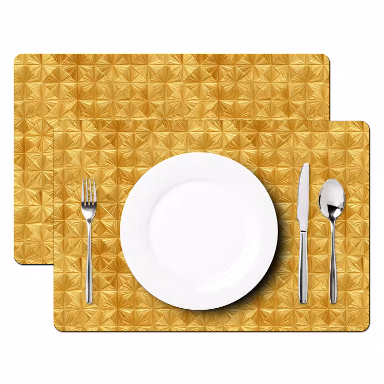 Placemat - 6 stuks - Tegels - Geometrisch - Reliëf - Goud — 2
