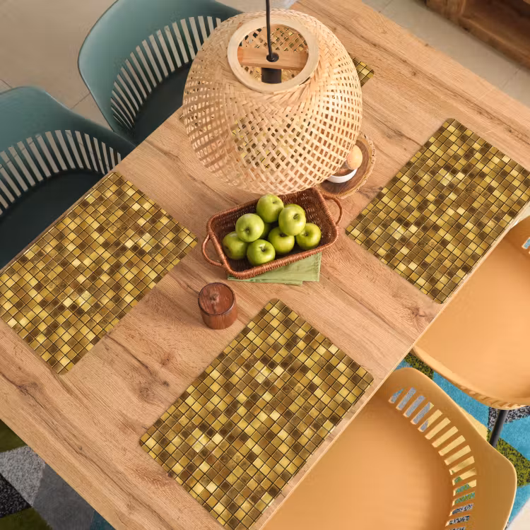 Placemat - 6 stuks - Tegels - Mozaïek - Luxe - Warm Goud — 6