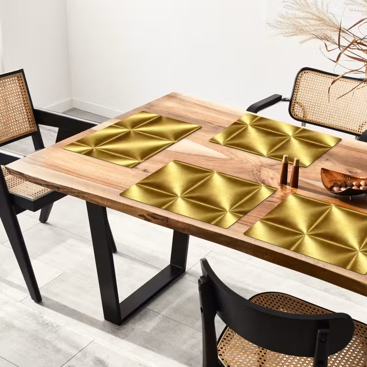 Placemat - 6 stuks - Textuur - Geborsteld Goud - Industrieel - Metallic — 5