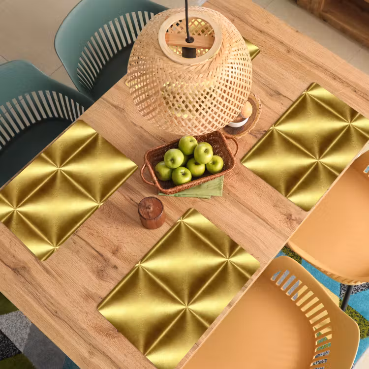 Placemat - 6 stuks - Textuur - Geborsteld Goud - Industrieel - Metallic — 6
