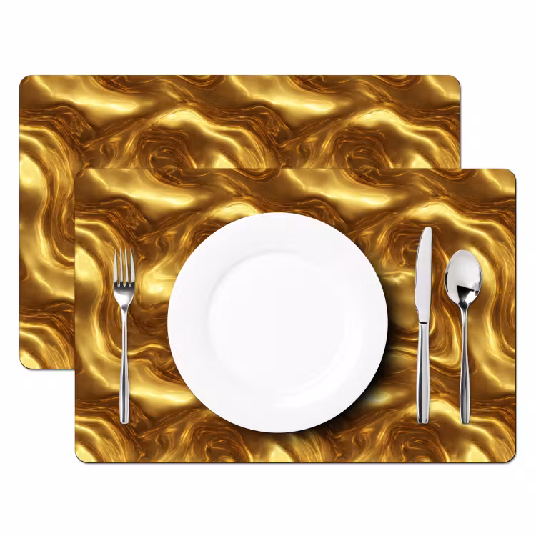 Placemat - 6 stuks - Textuur - Vloeibaar - Organisch - Goud — 2