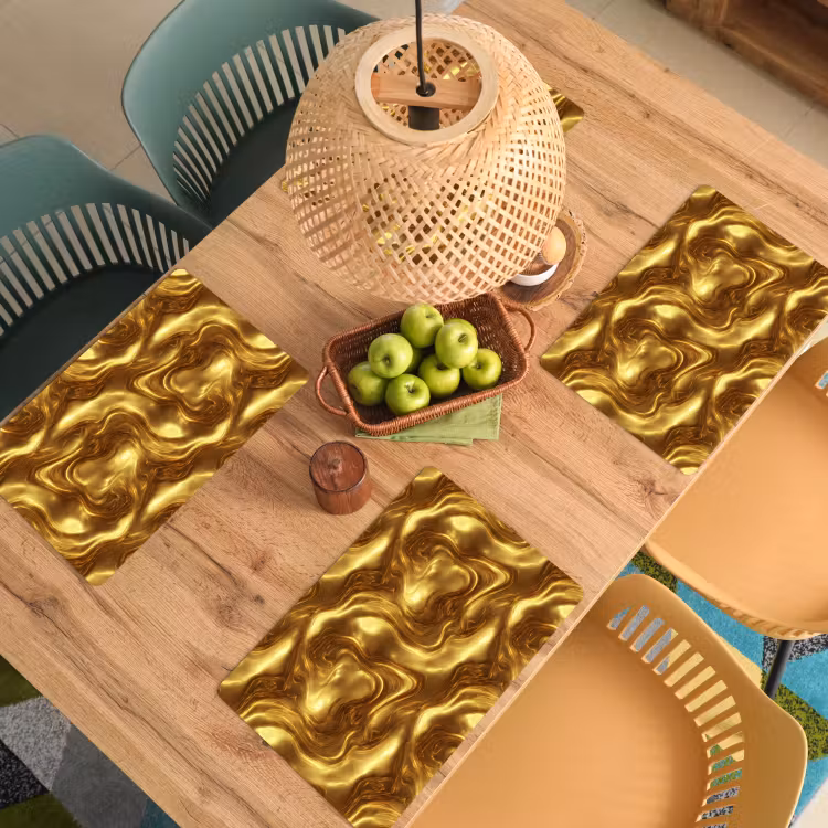 Placemat - 6 stuks - Textuur - Vloeibaar - Organisch - Goud — 6