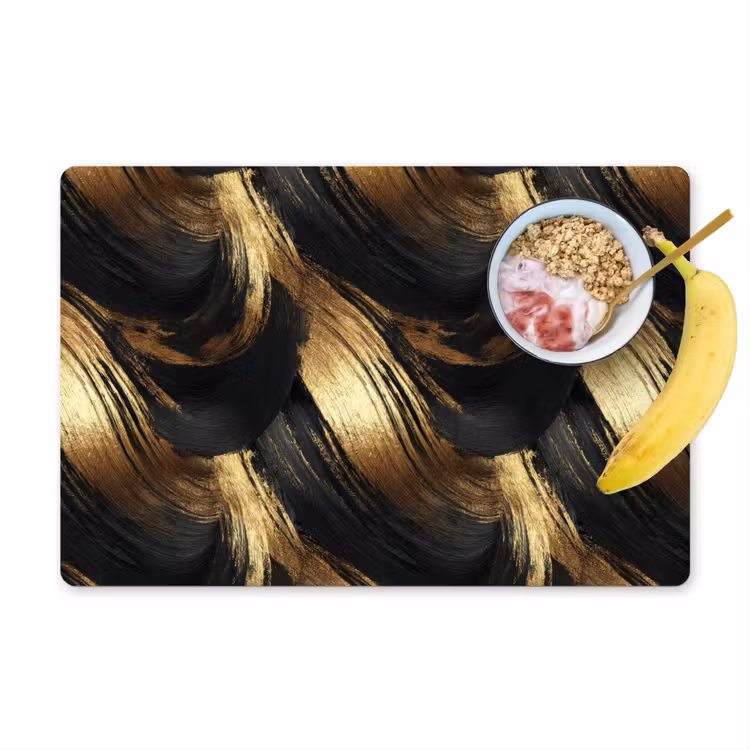 Placemat - 6 stuks - Verfstreken - Abstract - Goud - Zwart — 1
