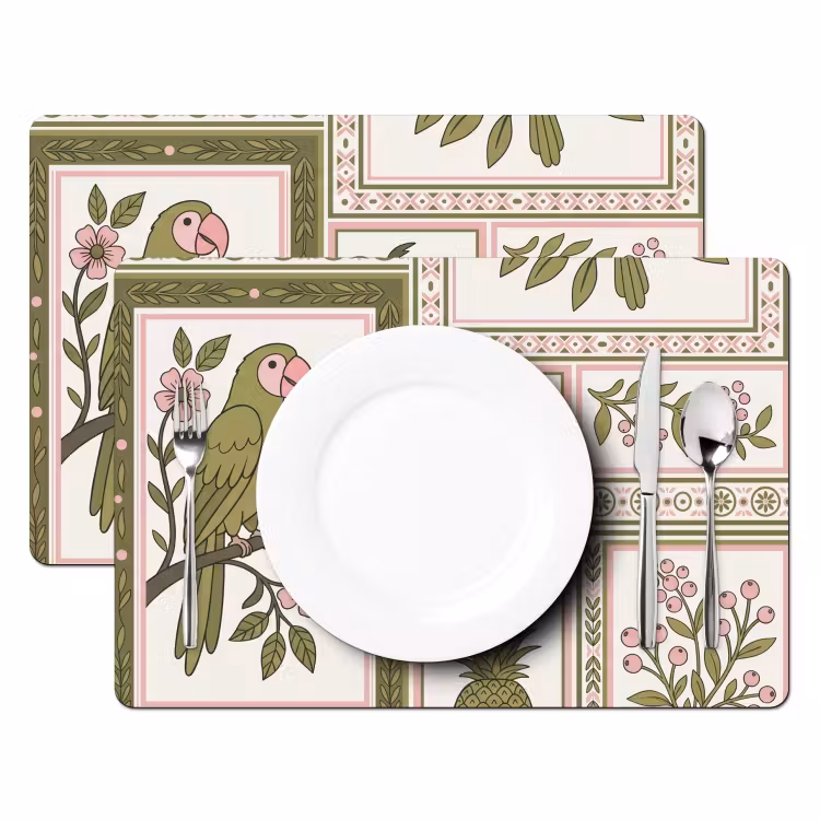 Placemat - 6 stuks - Vogel - Tropisch - Patroon - Decoratief - Groen — 2