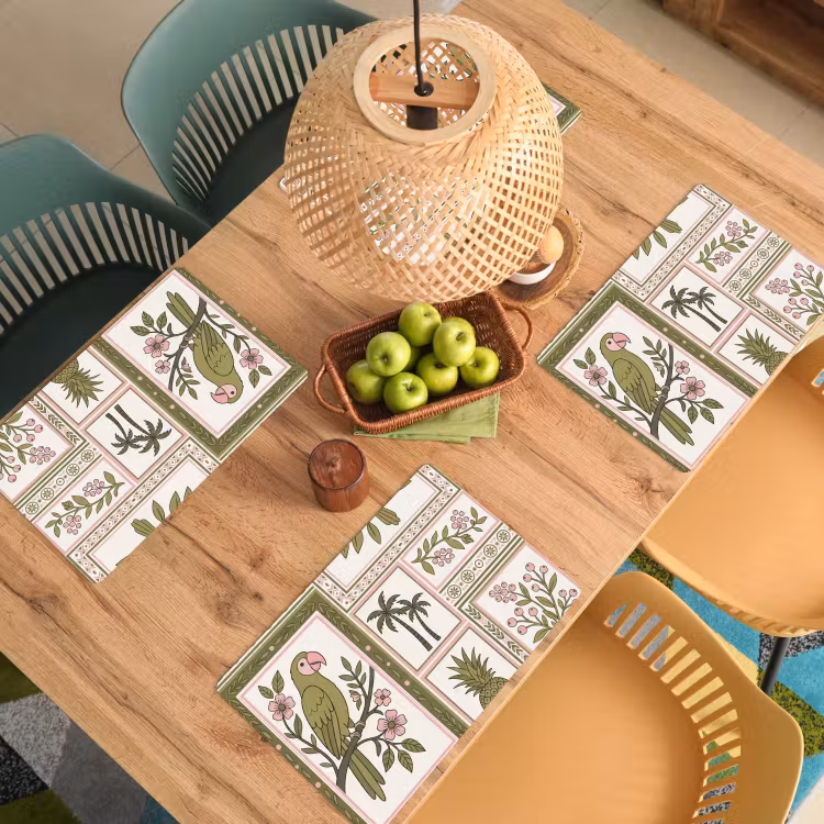 Placemat - 6 stuks - Vogel - Tropisch - Patroon - Decoratief - Groen — 6