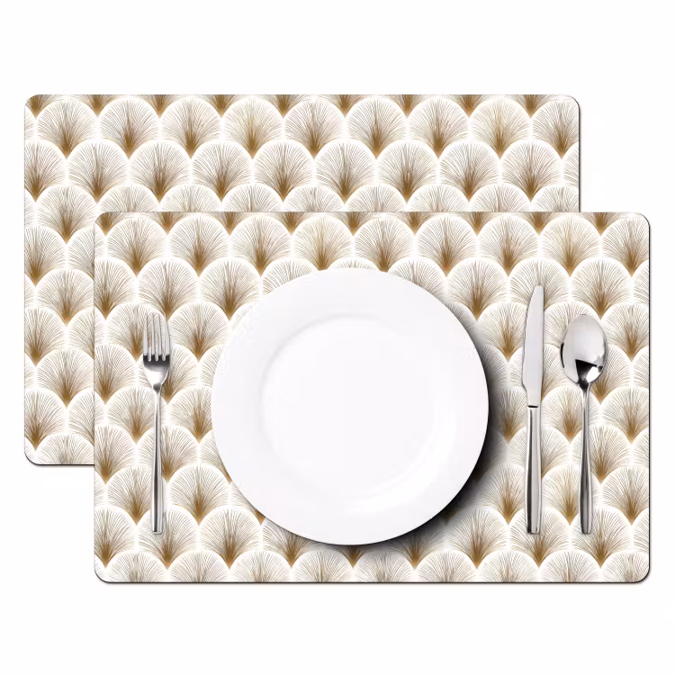 Placemat - 6 stuks - Waaiers - Art Deco - Elegant - Goud - Wit — 2