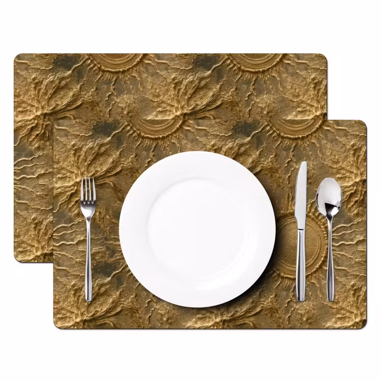 Placemat - 6 stuks - Zon - Reliëf - Antiek - Goud — 2