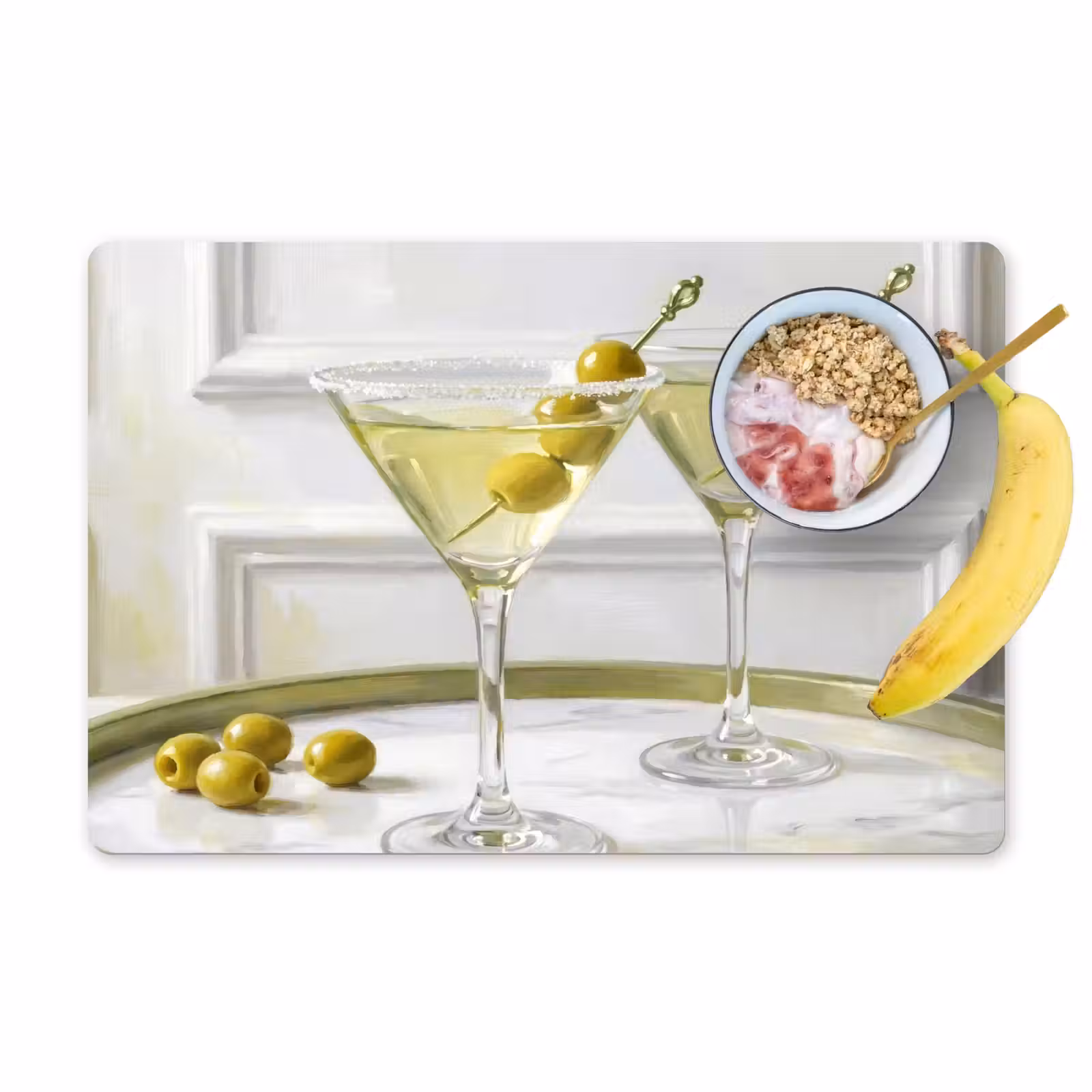 Placemat - 6 stuks - Drank - Martini - Olijven - Modern - Wit — 1