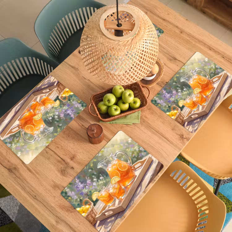 Placemat - 6 stuks - Drank - Citroen - Zomer - Tuin - Geel — 6