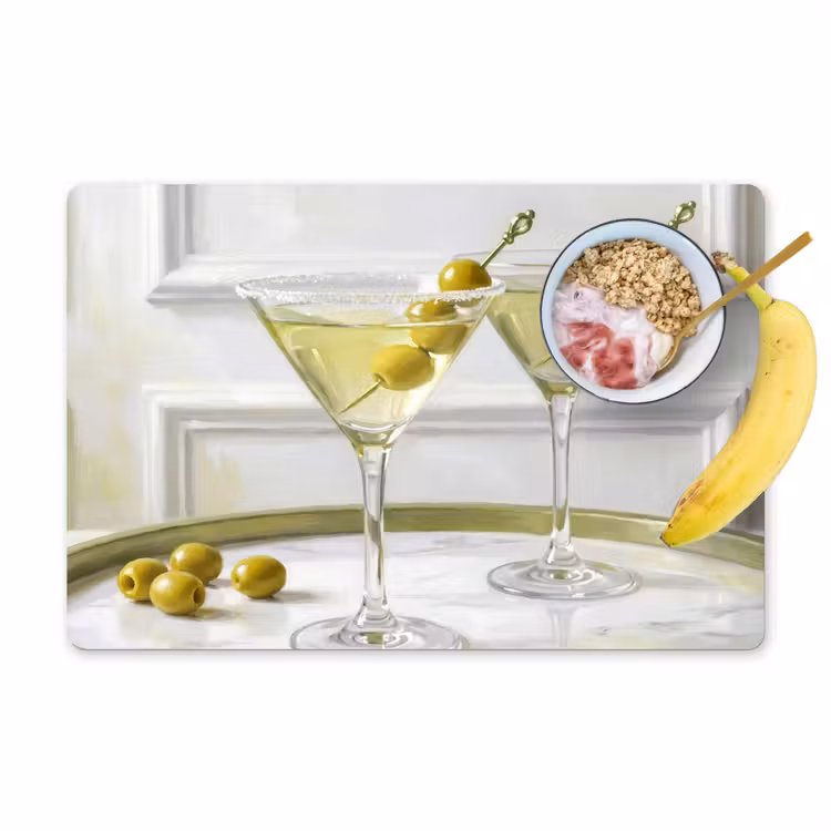 Placemat - 6 stuks - Drank - Martini - Olijven - Modern - Wit — 1