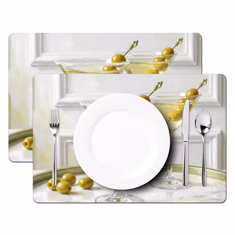 Placemat - 6 stuks - Drank - Martini - Olijven - Modern - Wit — 2