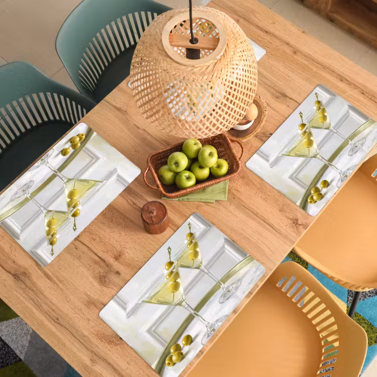 Placemat - 6 stuks - Drank - Martini - Olijven - Modern - Wit — 6