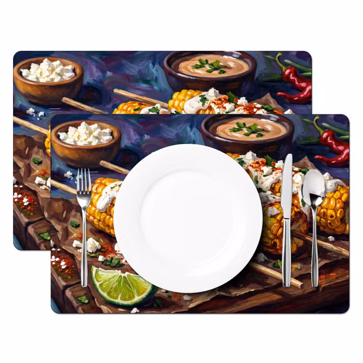Placemat - 6 stuks - Eten - Maïs - Saus - Geschilderd - Geel — 2