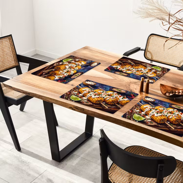 Placemat - 6 stuks - Eten - Maïs - Saus - Geschilderd - Geel — 5