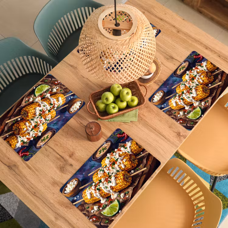 Placemat - 6 stuks - Eten - Maïs - Saus - Geschilderd - Geel — 6