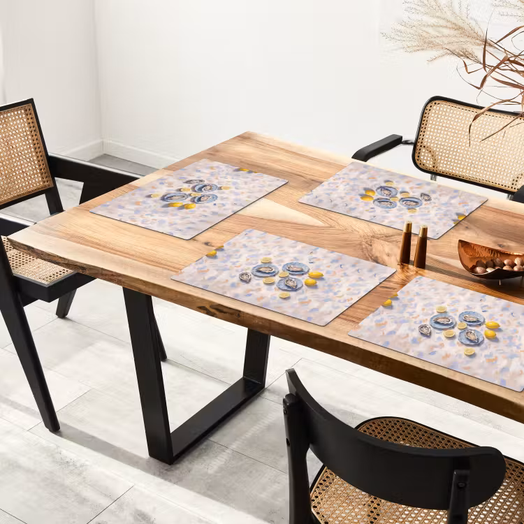 Placemat - 6 stuks - Eten - Oesters - Citroenen - Modern - Geel — 5