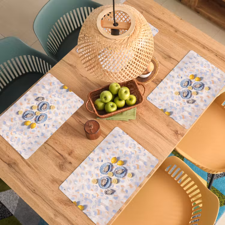 Placemat - 6 stuks - Eten - Oesters - Citroenen - Modern - Geel — 6