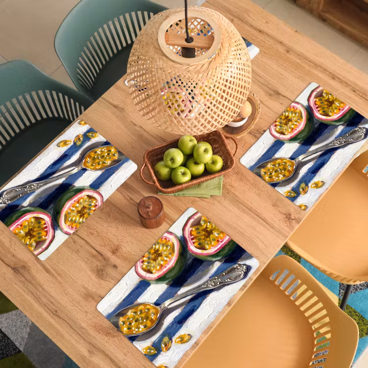 Placemat - 6 stuks - Eten - Passievrucht - Tropisch - Modern - Kleurrijk — 6