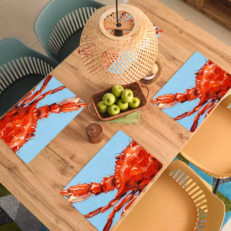 Placemat - 6 stuks - Krab - Zee - Dieren - Abstract - Rood — 6