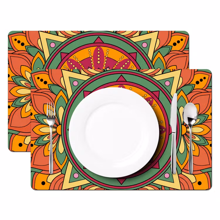 Placemat - 6 stuks - Mandala - Bloemen - Abstract - Kleurrijk — 2